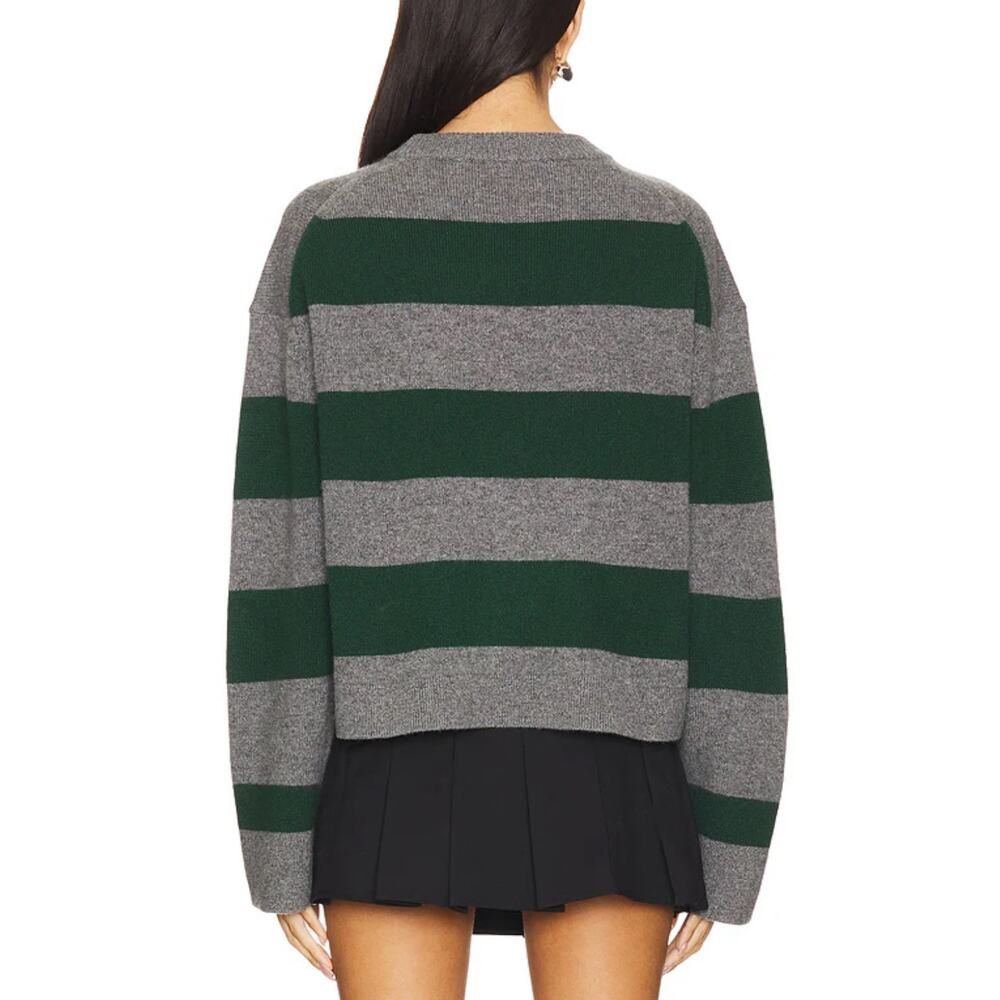 White + Warren Cashmere Stripped Crewneck Graphite/Emerald Medium NWT - Picture 2 of 10